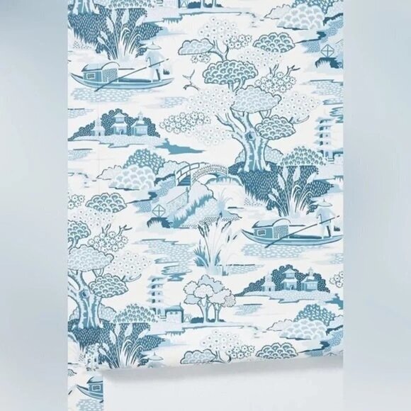 Anthropologie Joy De Vie Blue Toile Wallpaper NEW Roll - Picture 2 of 11